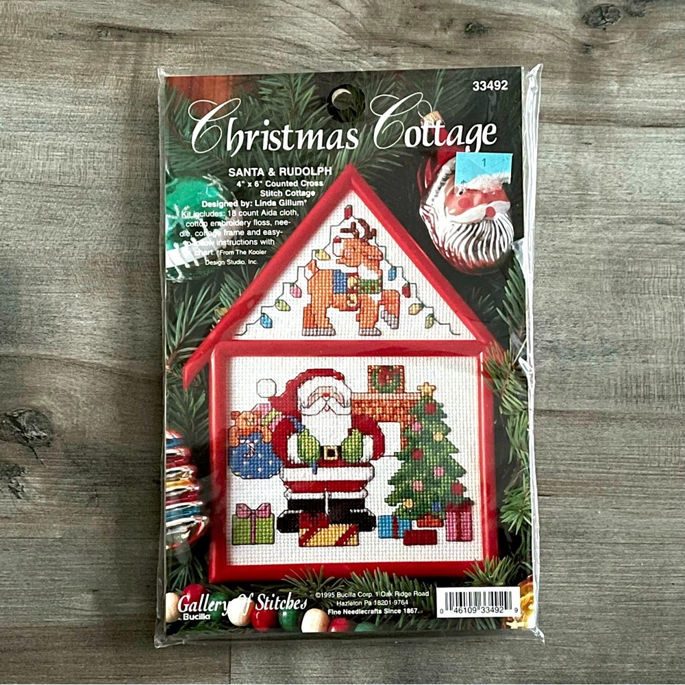 NWT Bucilla “Santa & Rudolph” Counted Cross Stitch Kit with Plastic Frame